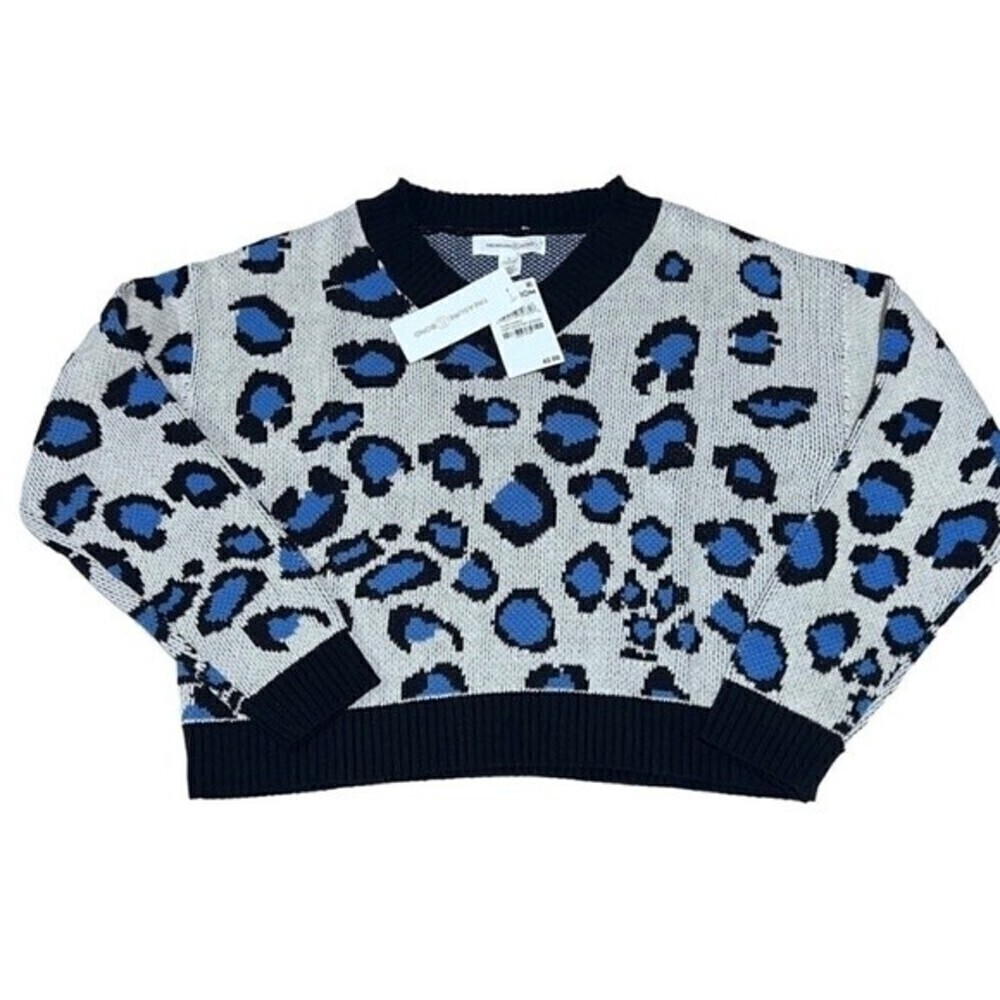 Nwt TREASURE & BOND kids' v-neck crop sweater in ivory dove pop leopard size XL - Picture 8 of 10